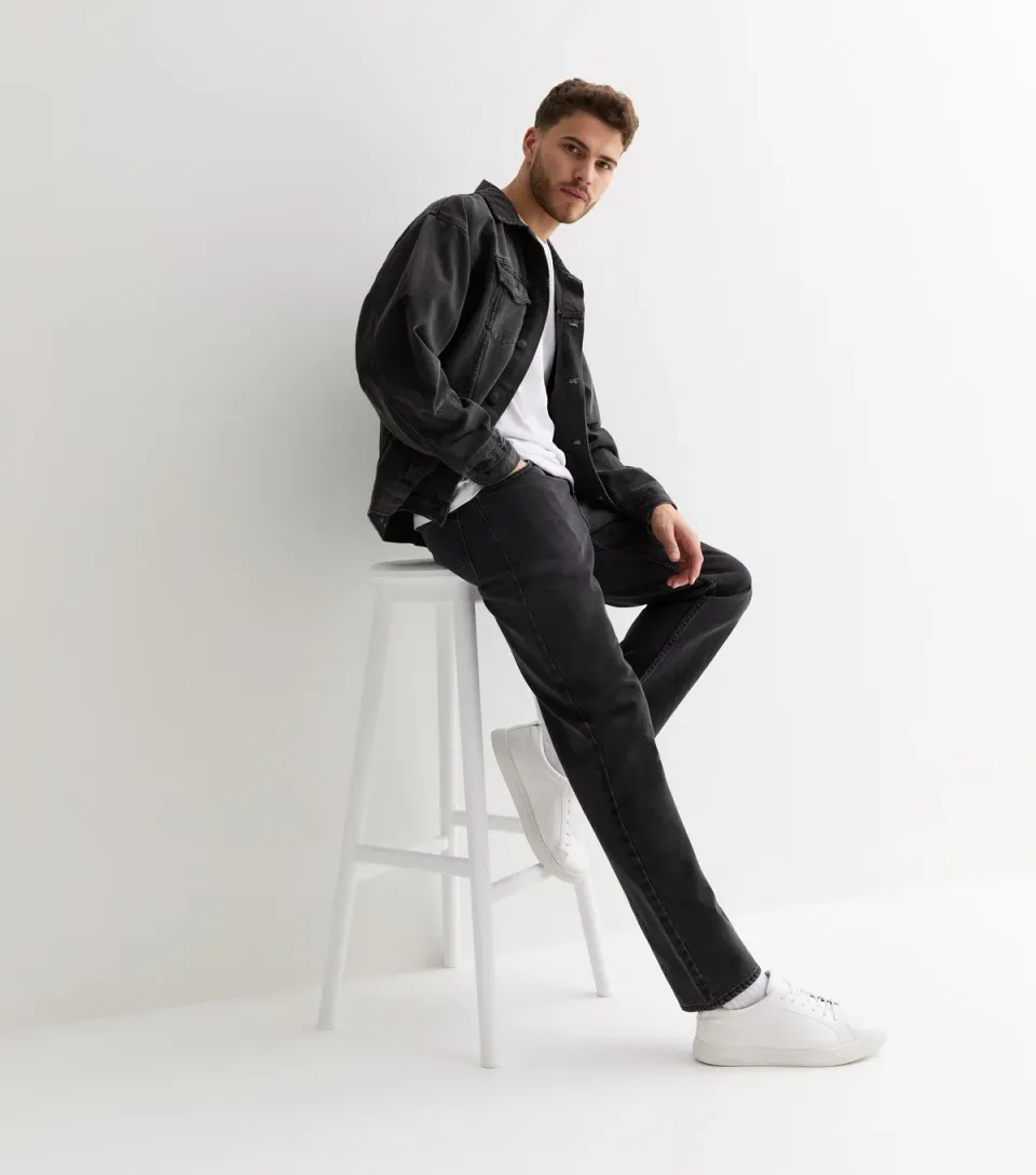 Men's Black Washed Relaxed Fit Jeans
