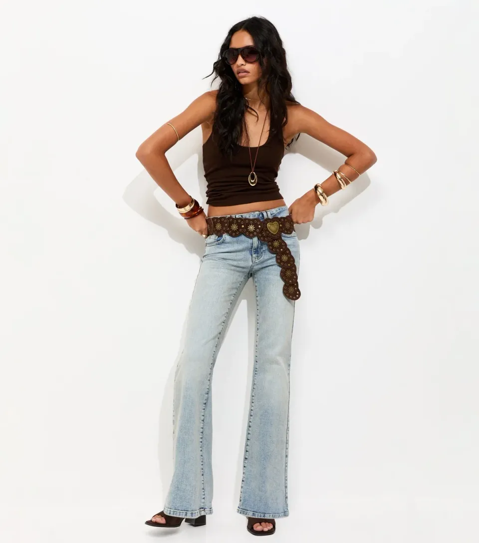 Women's Light Blue Double Button Low Rise Bootcut Jeans