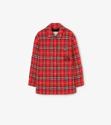 Check Wool Overshirt in Crayon red