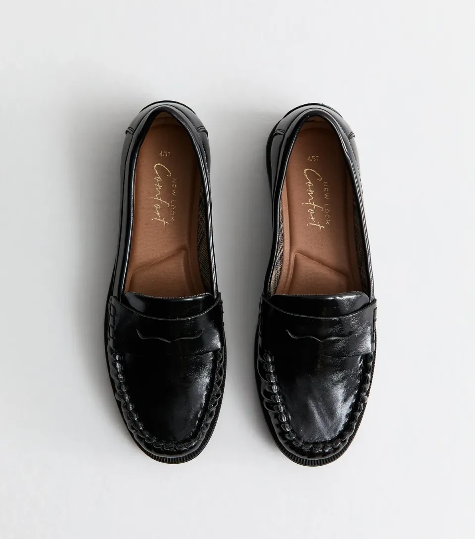Women's Black Faux Leather Saddle Penny Loafers Vegan