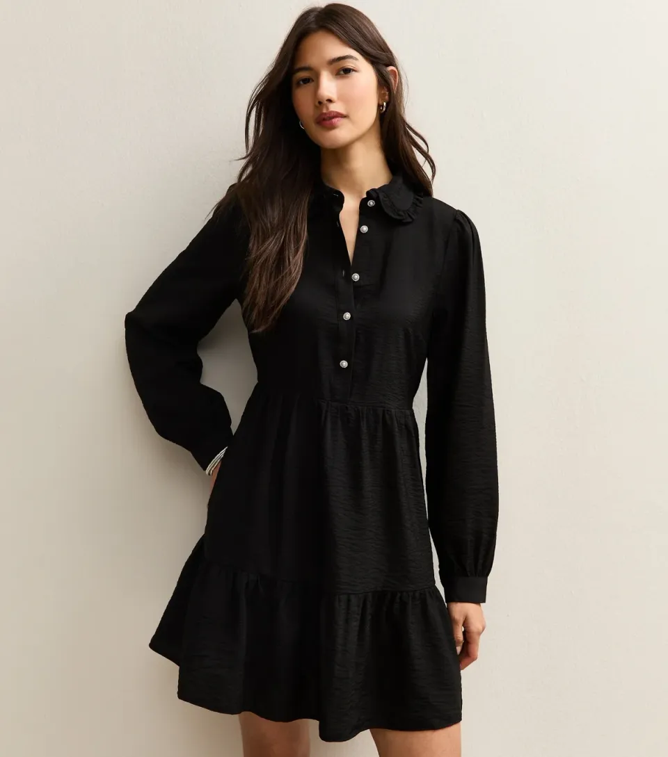 Women's Black Tiered Shirt Mini Dress