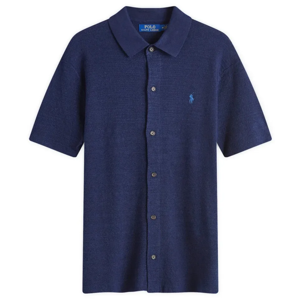 Button Through Knitted Polo Shirt