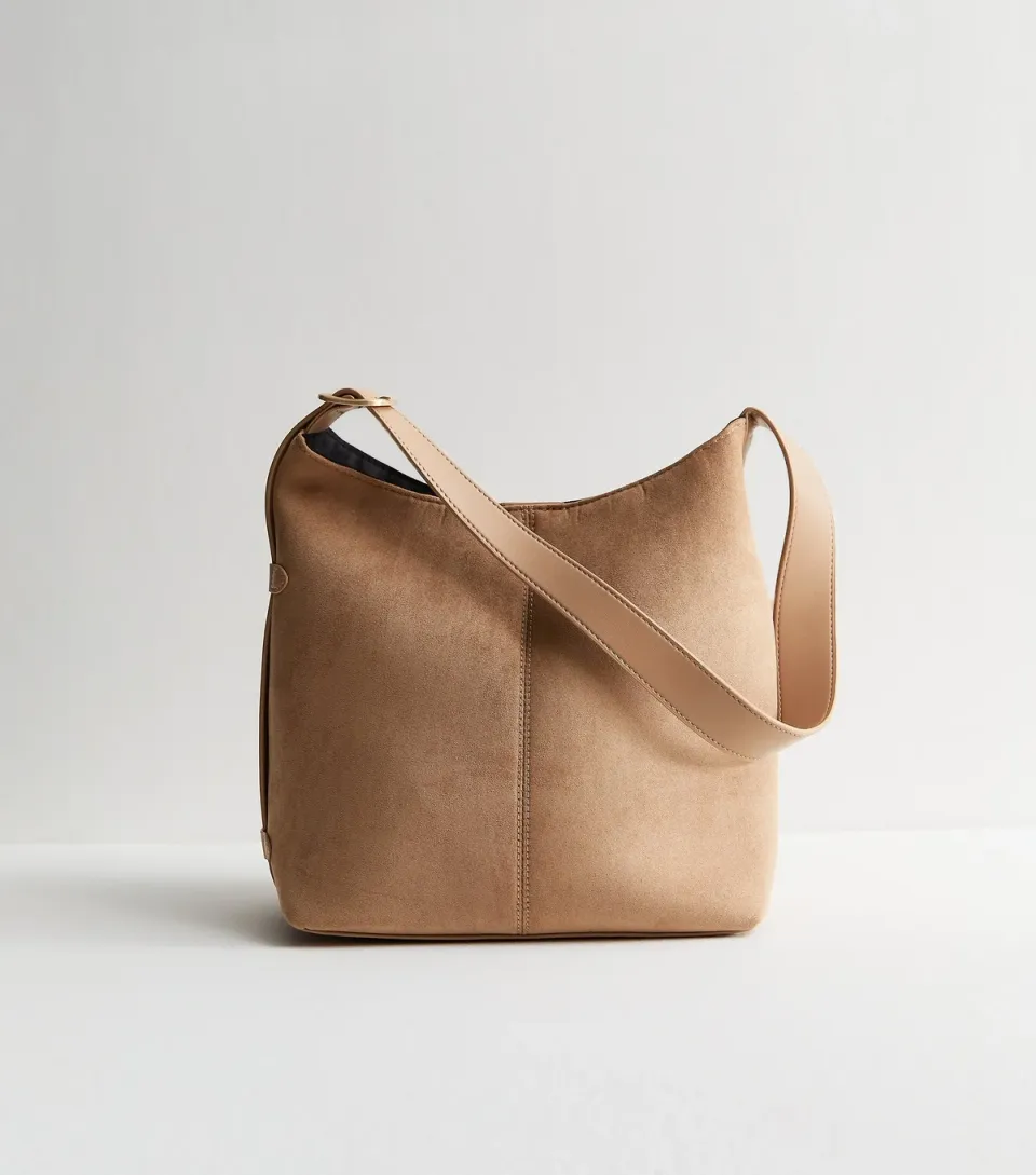 Camel Faux Suede Bucket Bag Vegan
