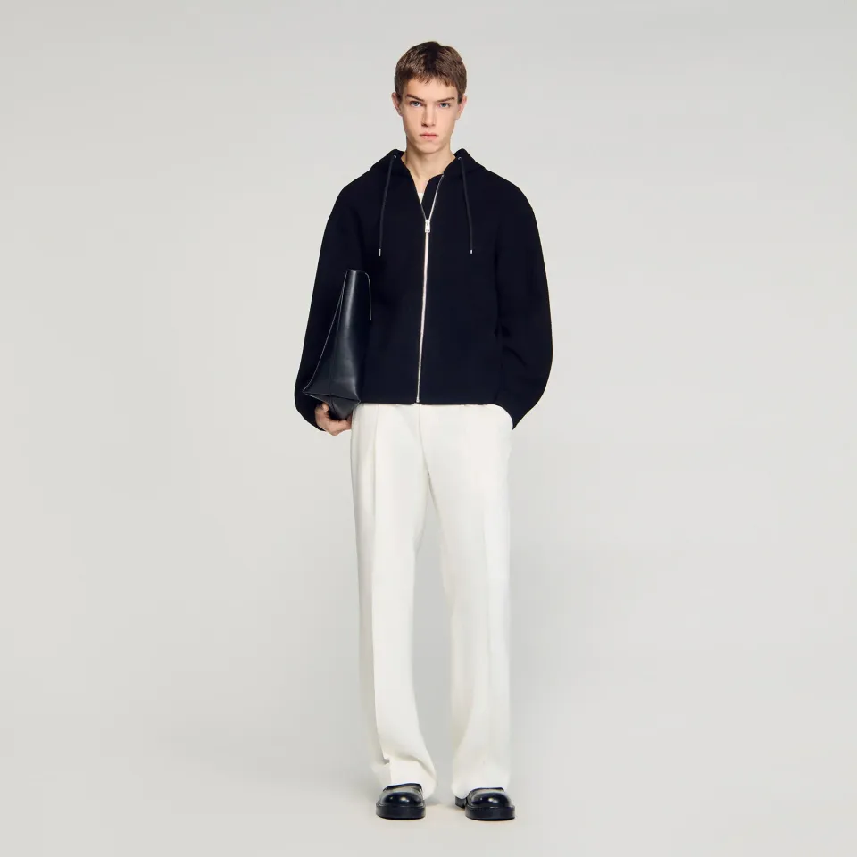 Hooded zip-up wool jacket