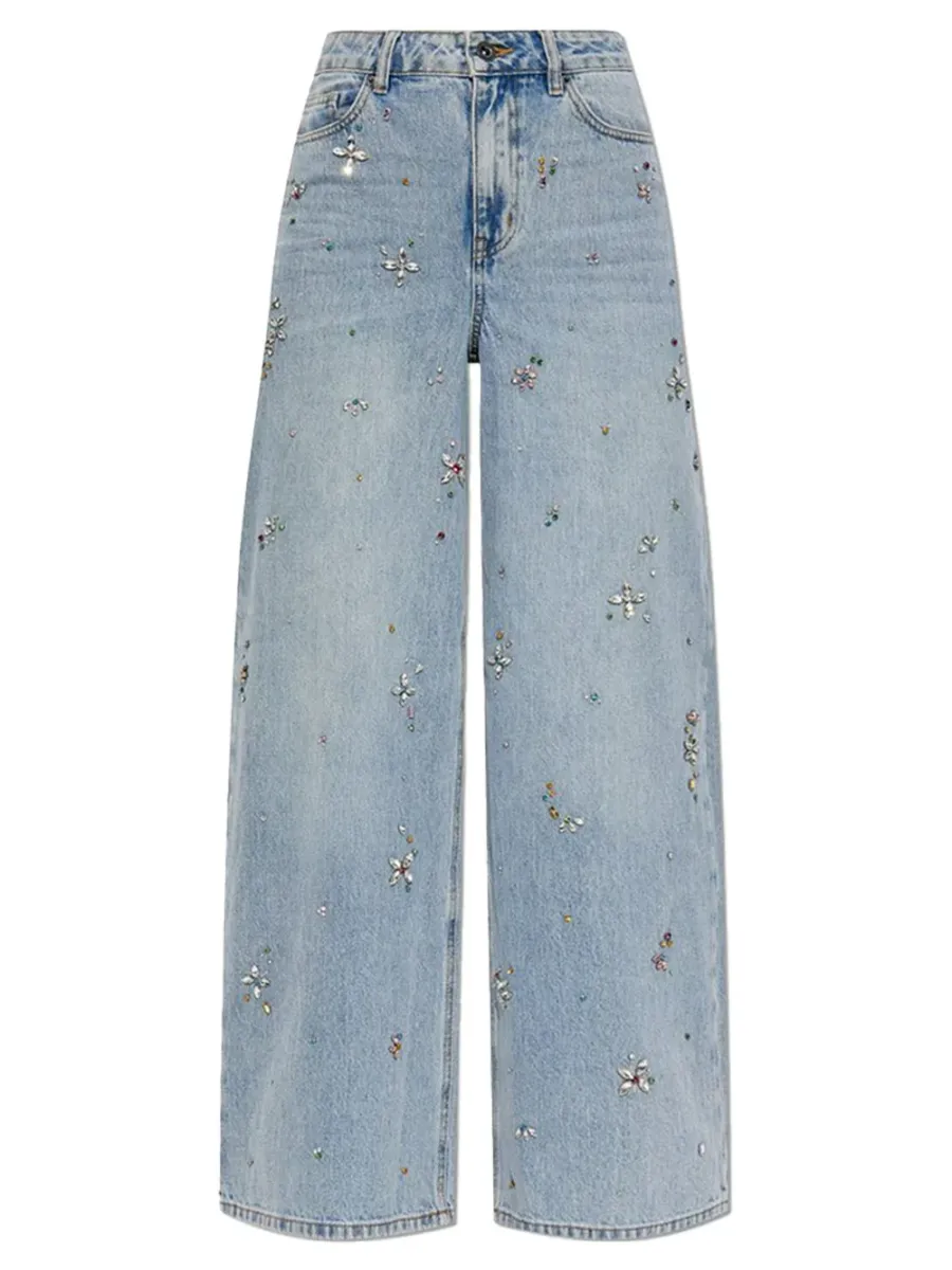 Embellished Wide Leg Jeans L. Blue