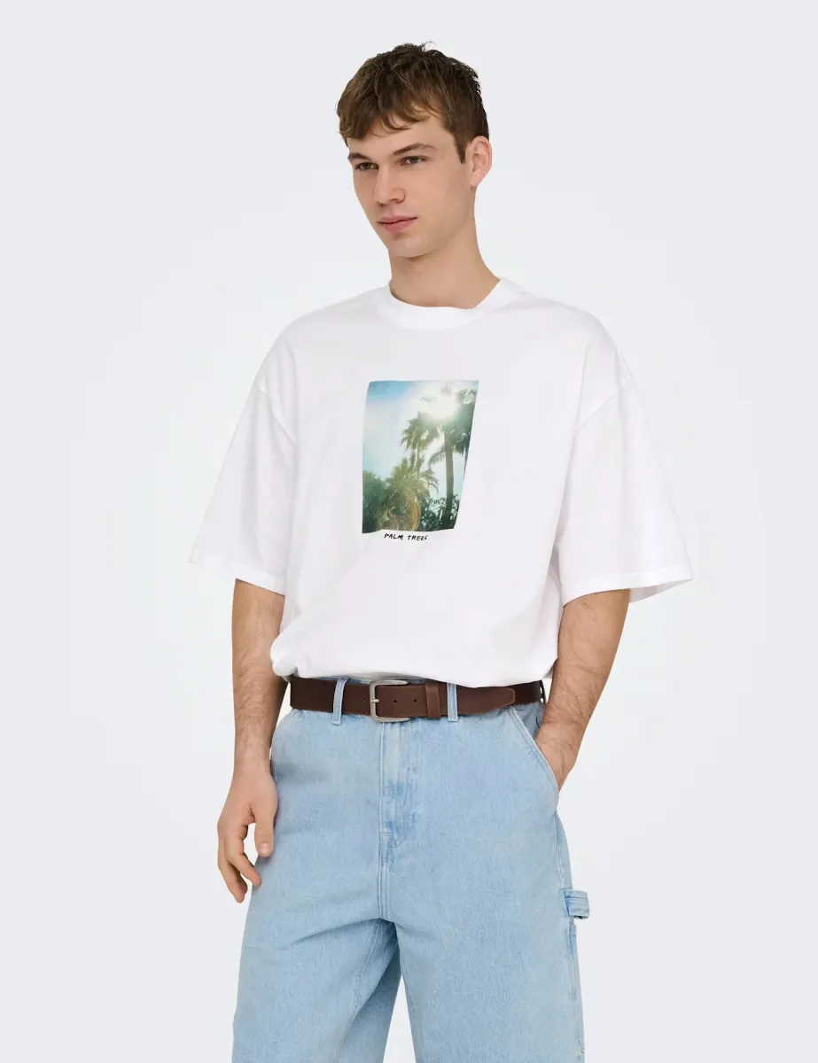 Oversized Pure Cotton Crew Neck T-Shirt White Mix