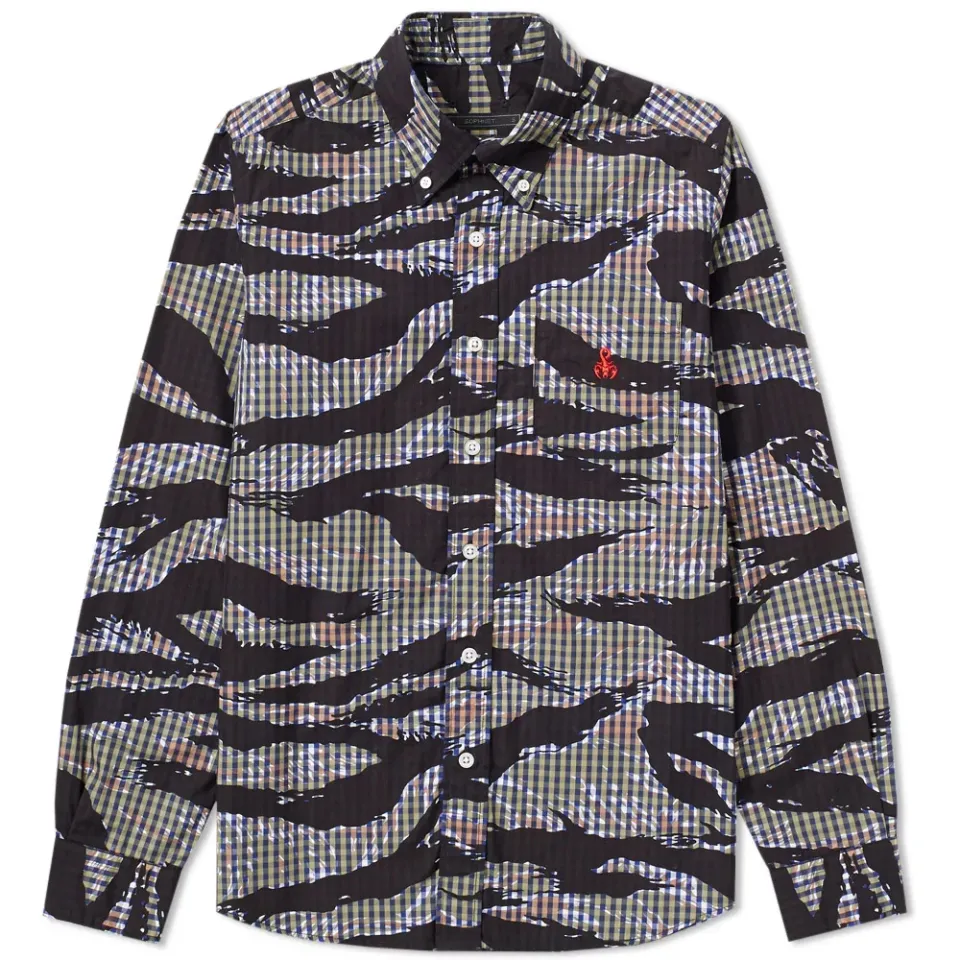 SOPHNET. Tiger Camouflage Print Button Down Shirt