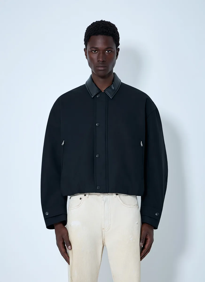 Leather-Trimmed Button Jacket