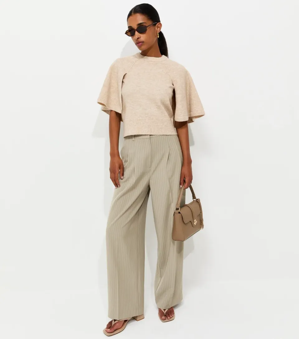 Women's Brown Striped Tailored Wide Leg Trousers