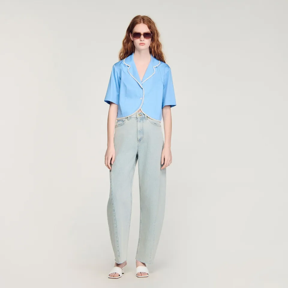 Cotton shirt with beaded trim
