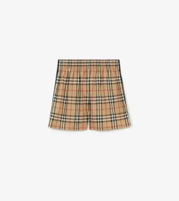 Check Cotton Shorts in Archive beige