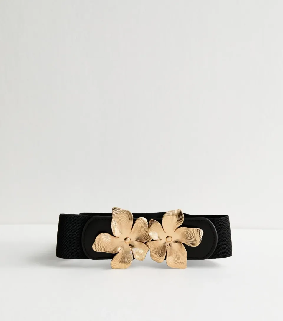 Black Flower Buckle Stretch Belt