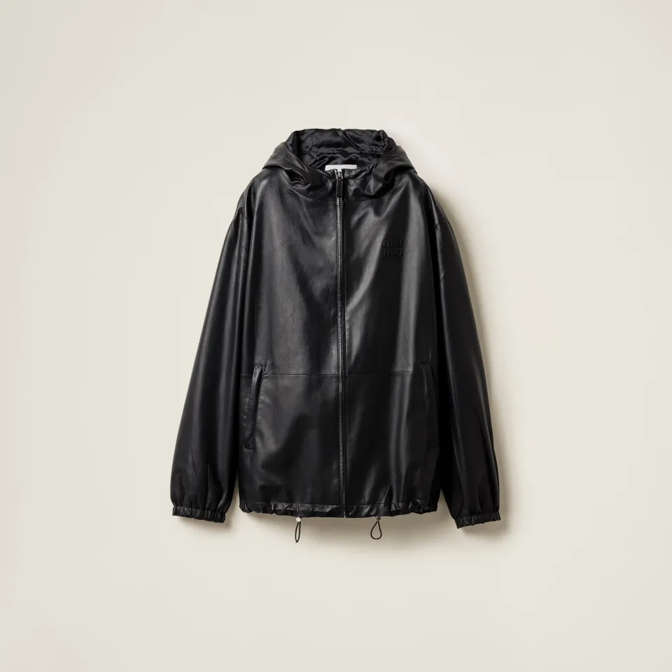 Nappa leather hoodie jacket