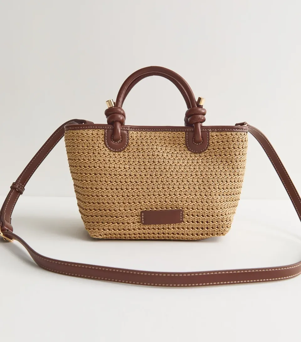 Stone Knot Handle Woven Mini Tote Bag