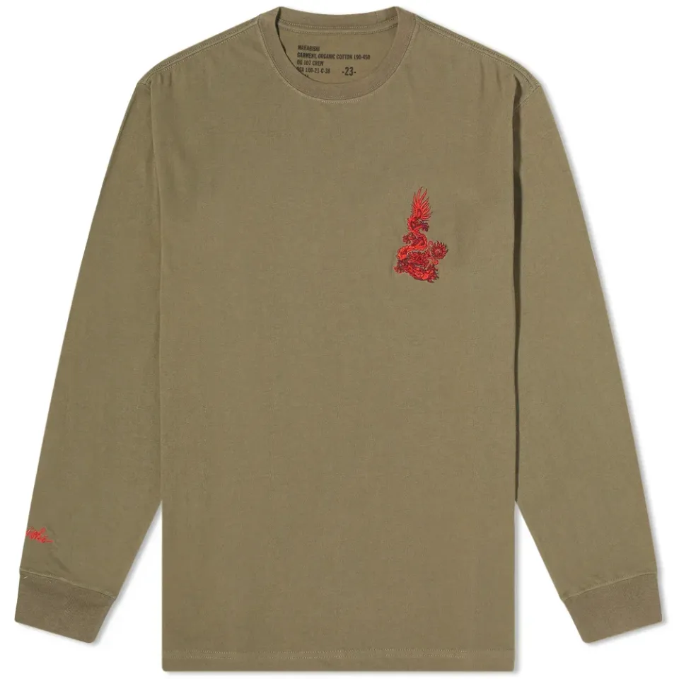 Long Sleeve Embroidered Dragon Tee
