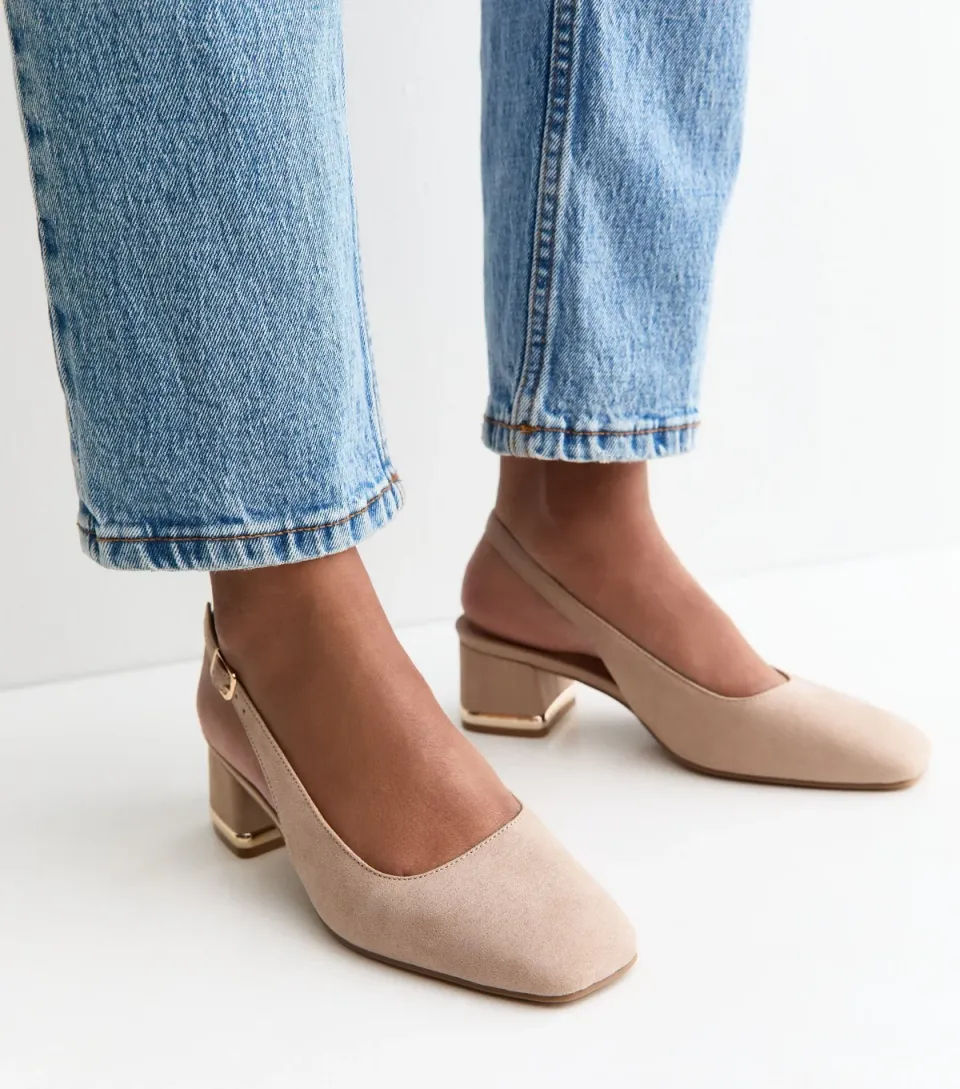 Women's Light Brown Faux Suede Slingback Pumps Vegan