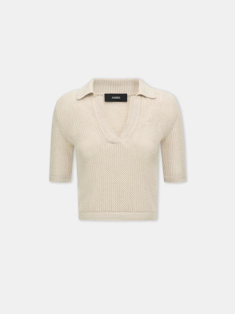 WOMEN - WOMEN'S AMIRI CROCHET MESH POLO - Alabaster