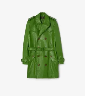 Mid-length Leather Leverton Trench Coat in Samphire green
