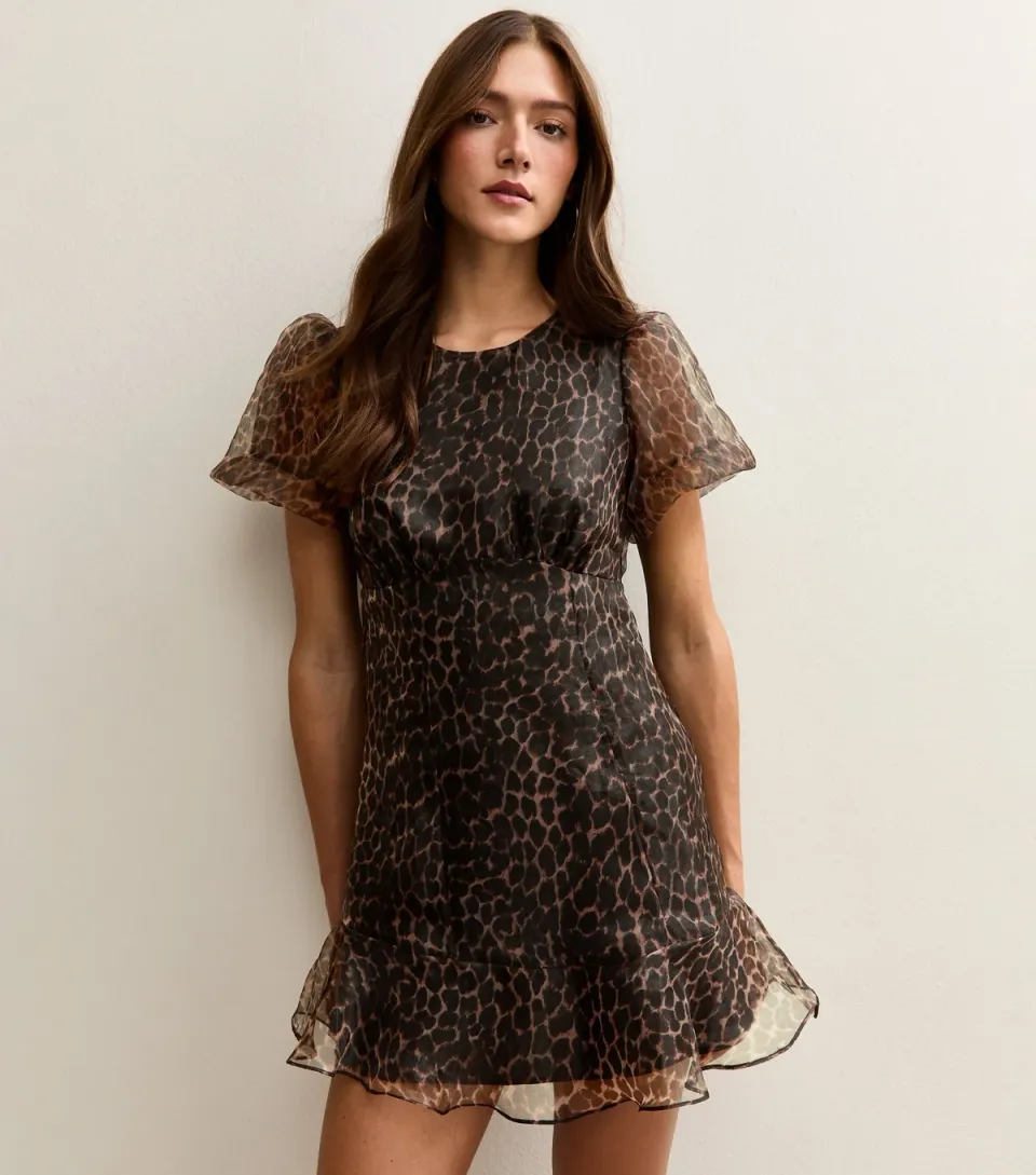 Women's Black Organza Frill Hem Mini Dress