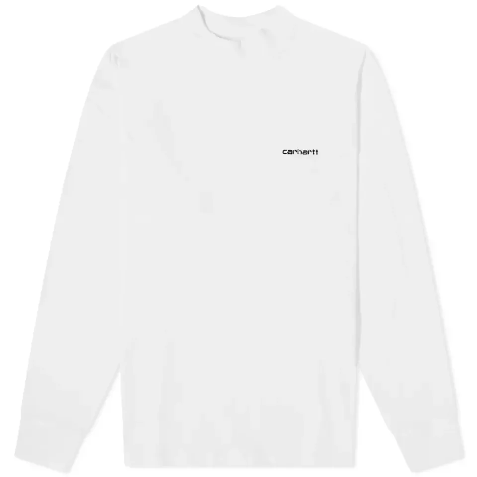 Long Sleeve Mock Neck Script Embroidery T-Shirt