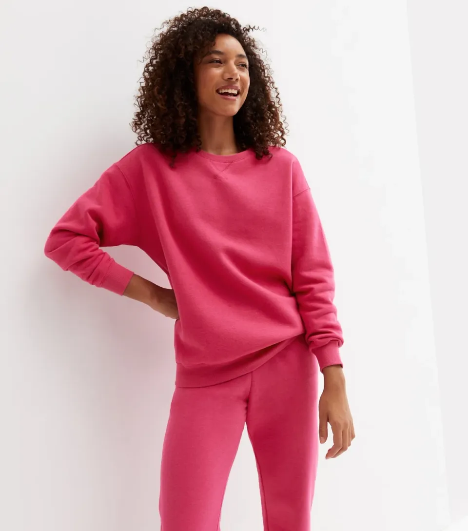 Women's Bright Pink Jersey Crew Neck Sweatshirt