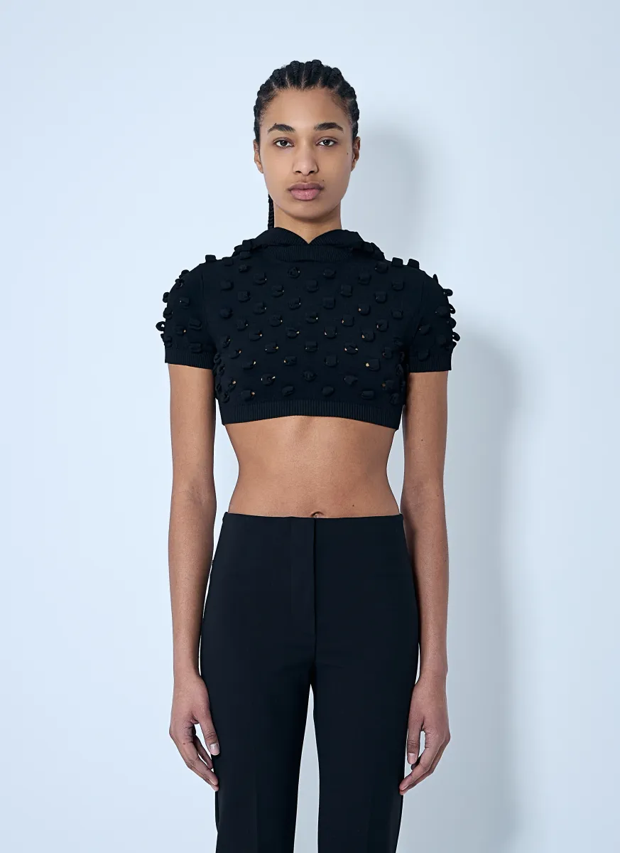 Hooded Open-Knit Crop Top