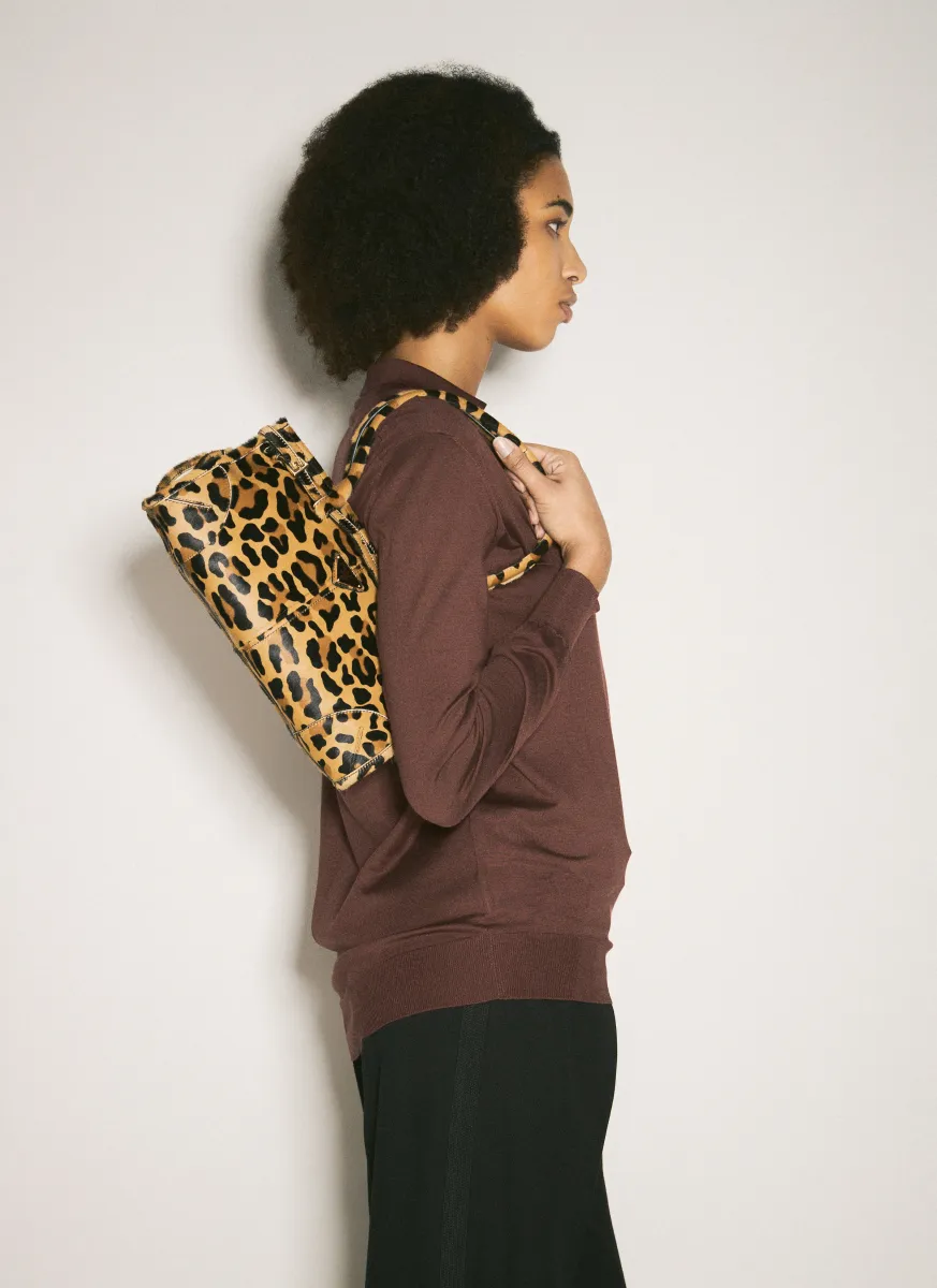Leopard Print Medium Leather Handbag