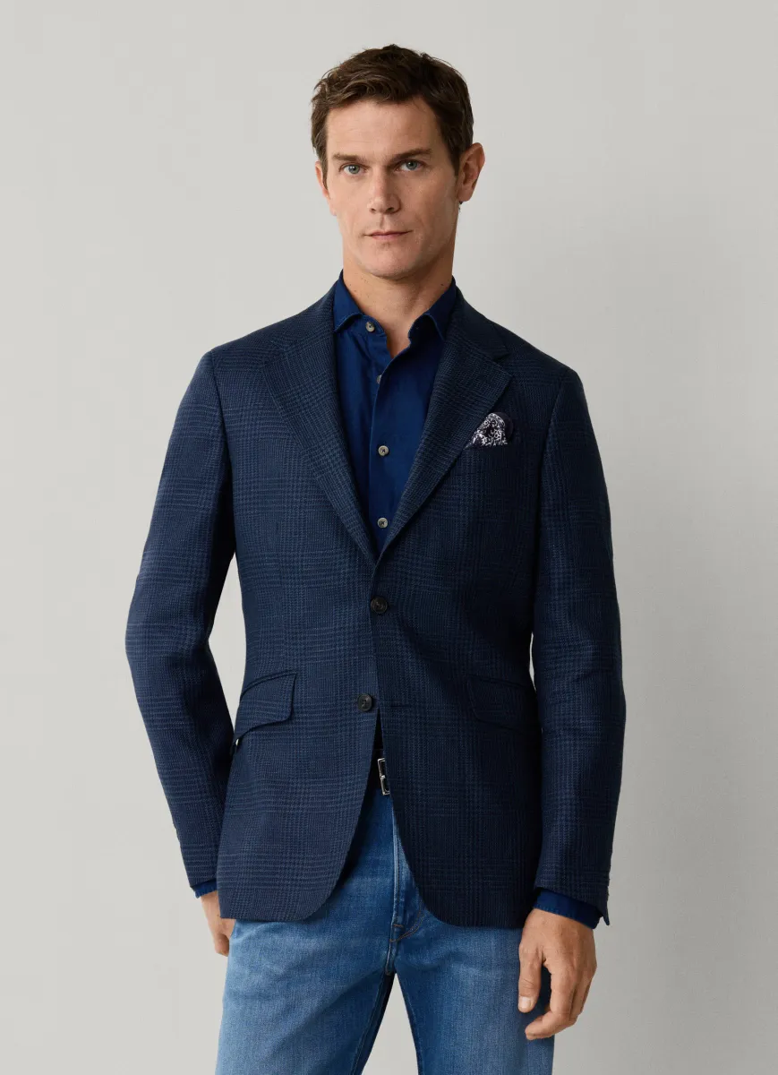 Linen-Wool Glen Check Blazer
