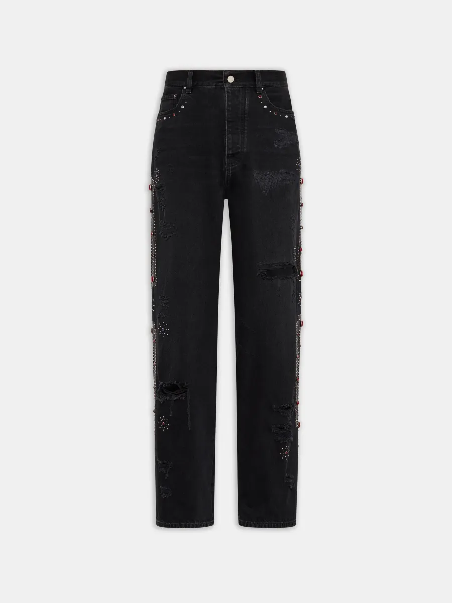 BONES STUDDED BAGGY JEAN - Vintage Black