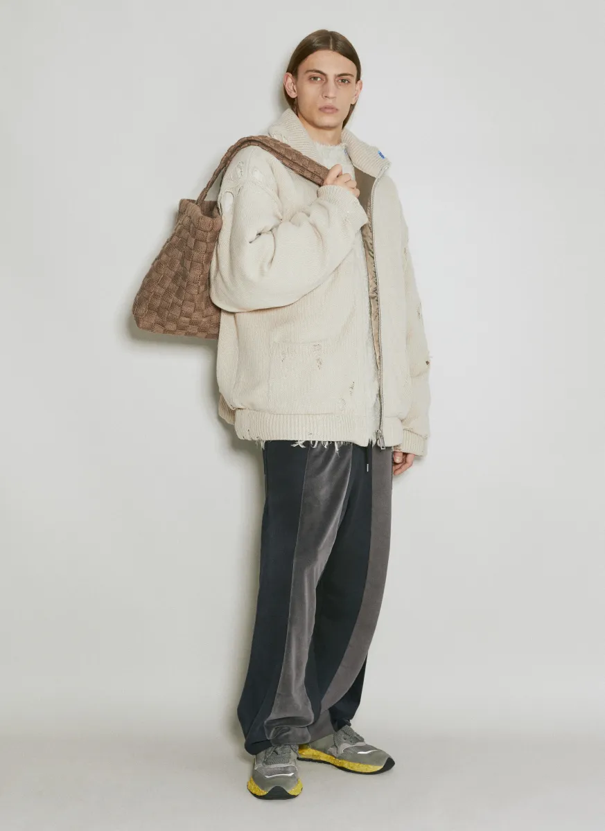Padded Distressed Knit Cardigan