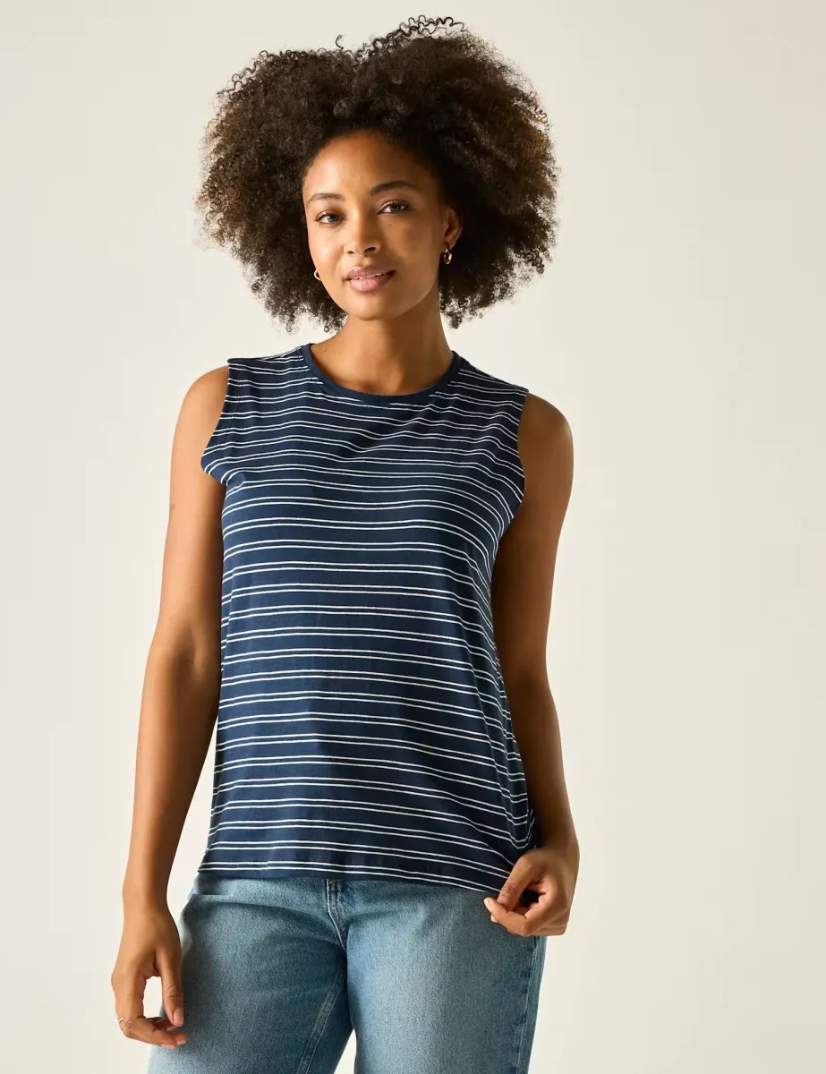 Fariene Pure Cotton Striped Vest Top Navy Mix
