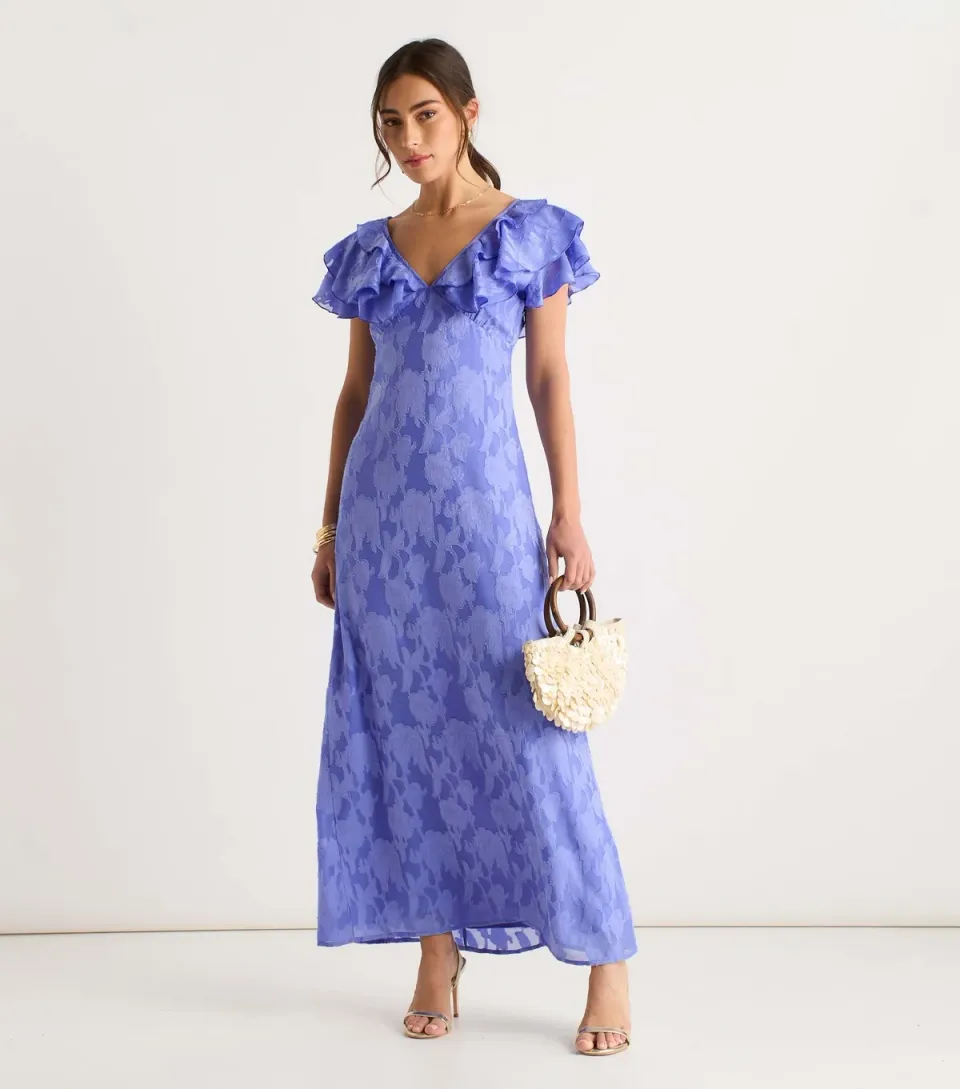 Women's Purple Satin Jacquard Maxi Dress