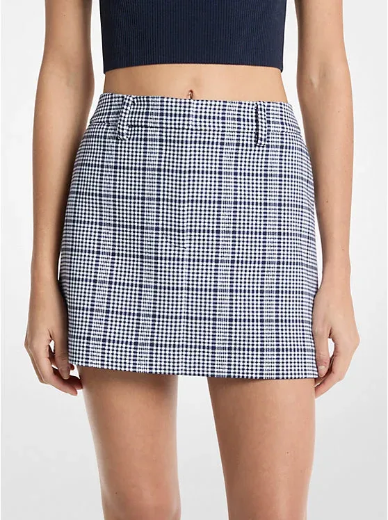Plaid Stretch Crepe Trouser Mini Skirt