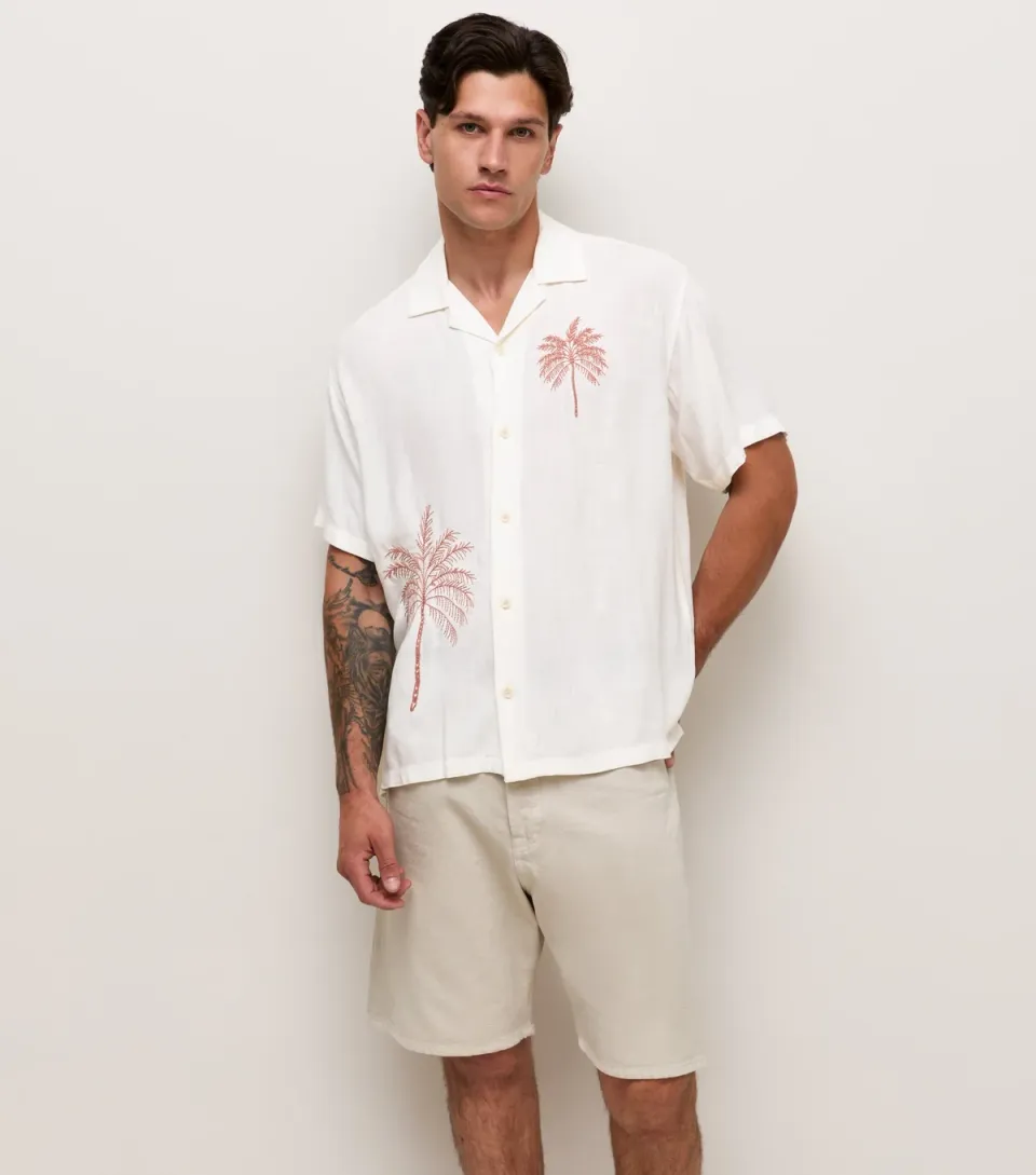 Men's White Embroidered Palm Tree Shirt