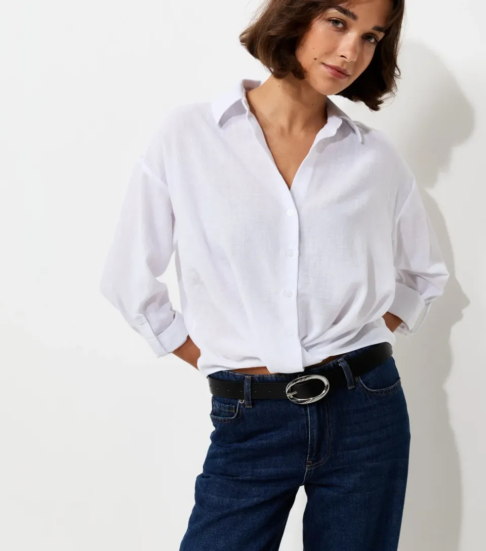 Women's White Twist Front Long Sleeve Shirt
