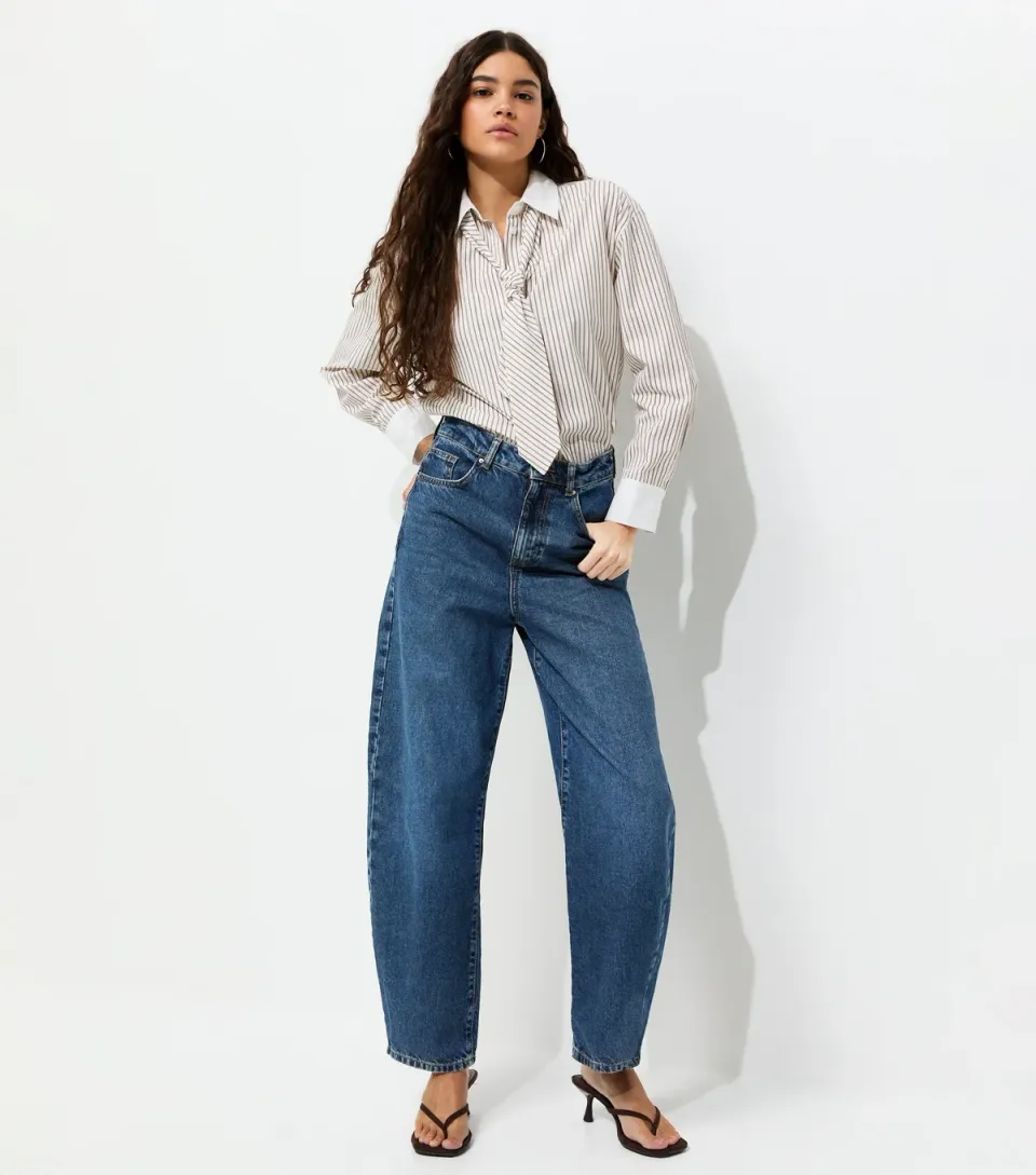 Women's Dark Blue Barrel Leg Jeans