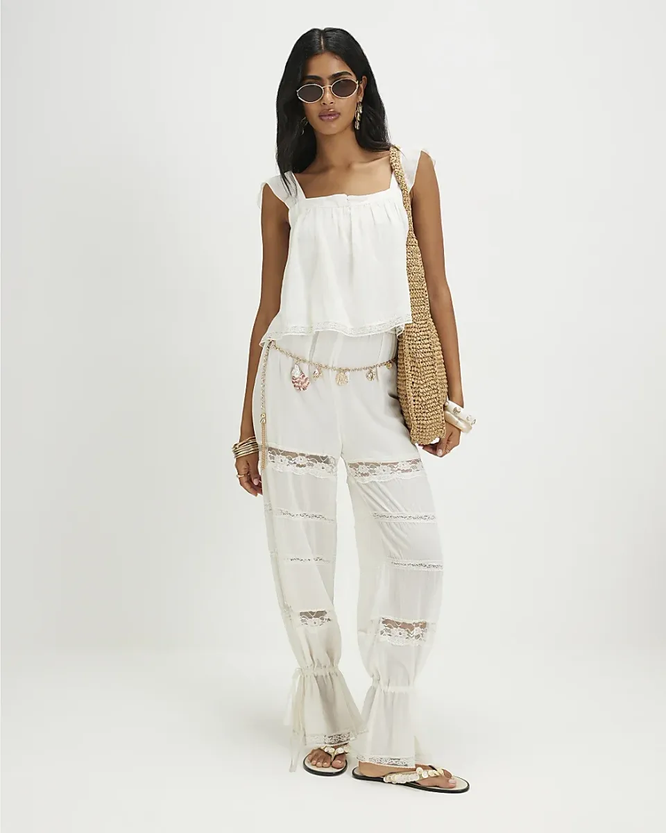 Cotton Blend Lace Insert Jumpsuit