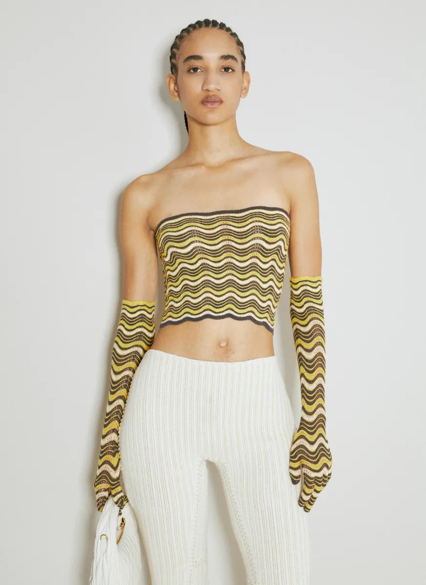 Wave Knit Bandeau Top With Glove Set