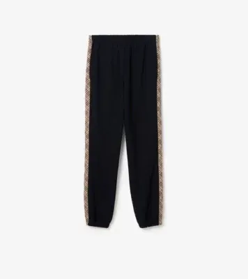 Check Trim Cotton Jogging Pants in Navy