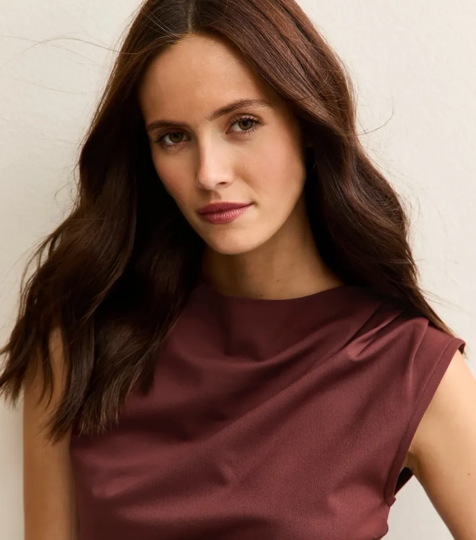 Women's Brown Ruched Jersey Tank Top