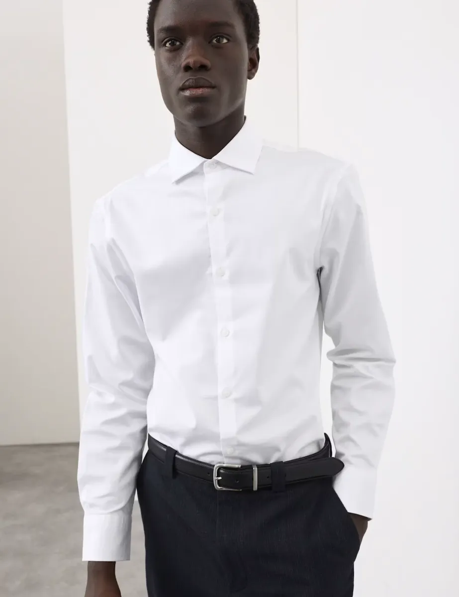 Slim Fit Cotton Performance Shirt White