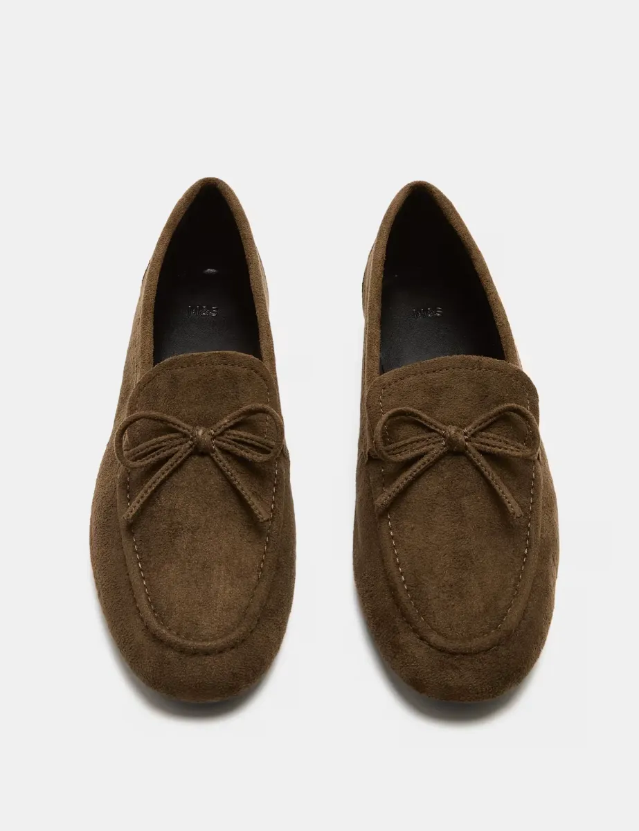 Bow Flat Loafer Pumps Olive