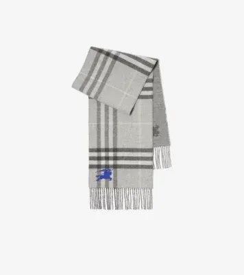 Reversible Knight Check Cashmere Scarf in Mitten grey