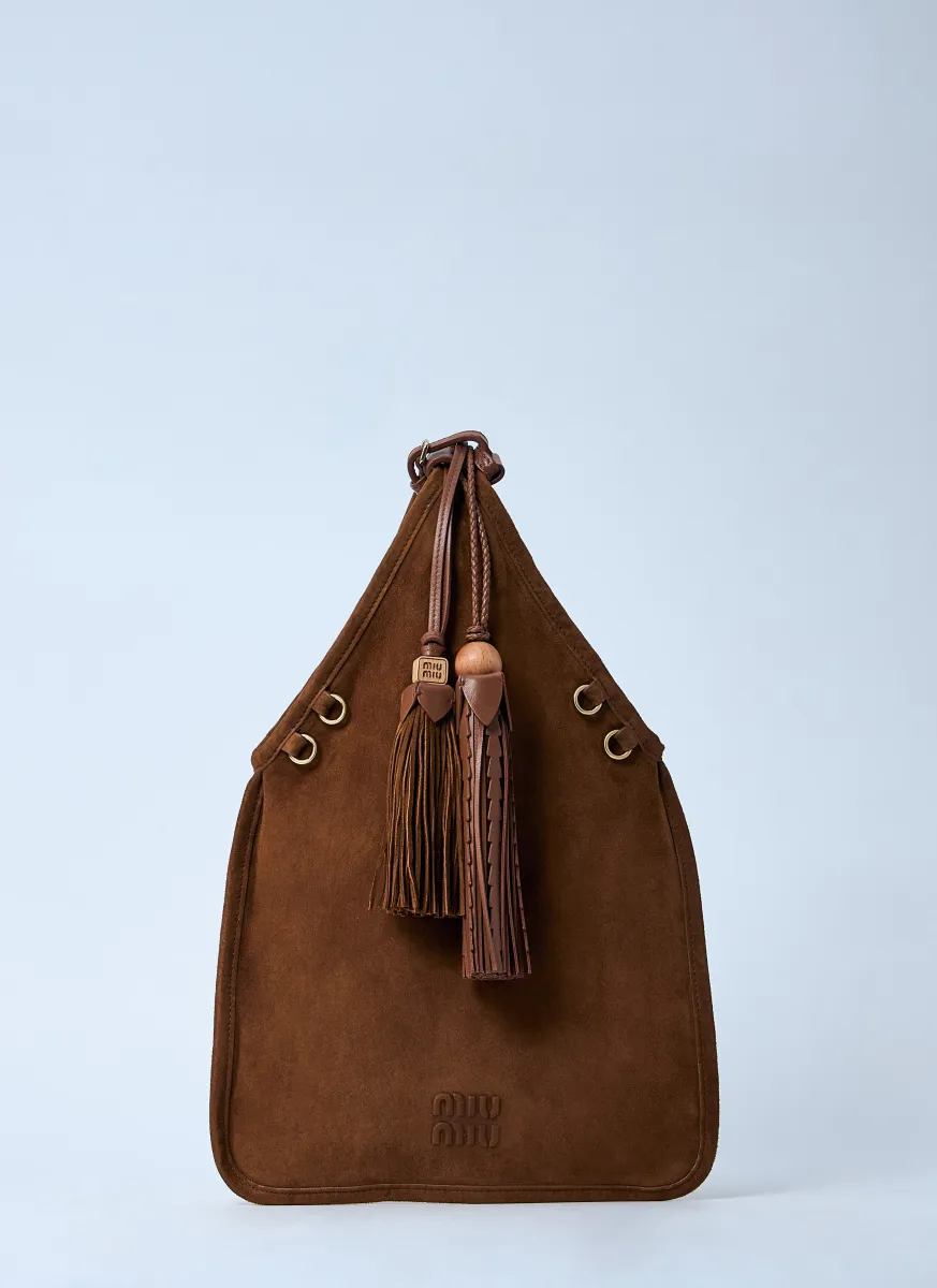 Suede Handbag With Tassels