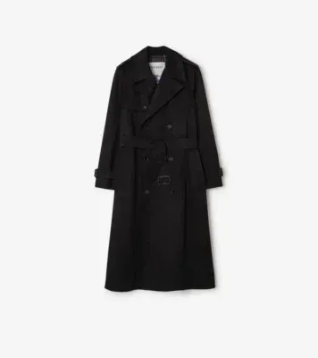 Long Gabardine Hoxton Trench Coat in Black
