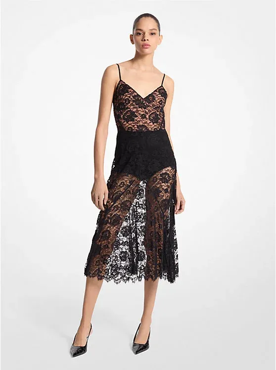 Crushed Floral Lace Slip Dress