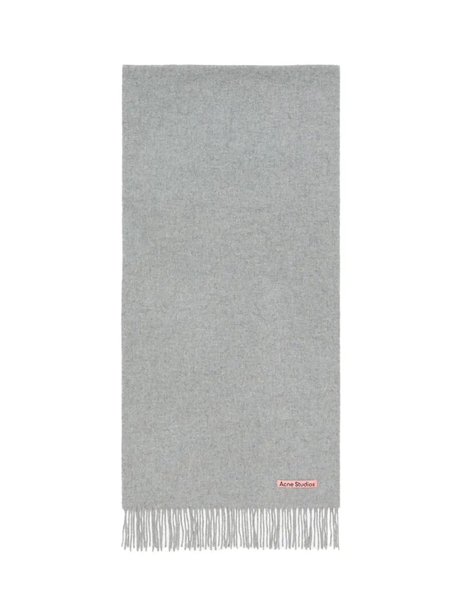 Unisex Fringe Wool Narrow Scarf grey