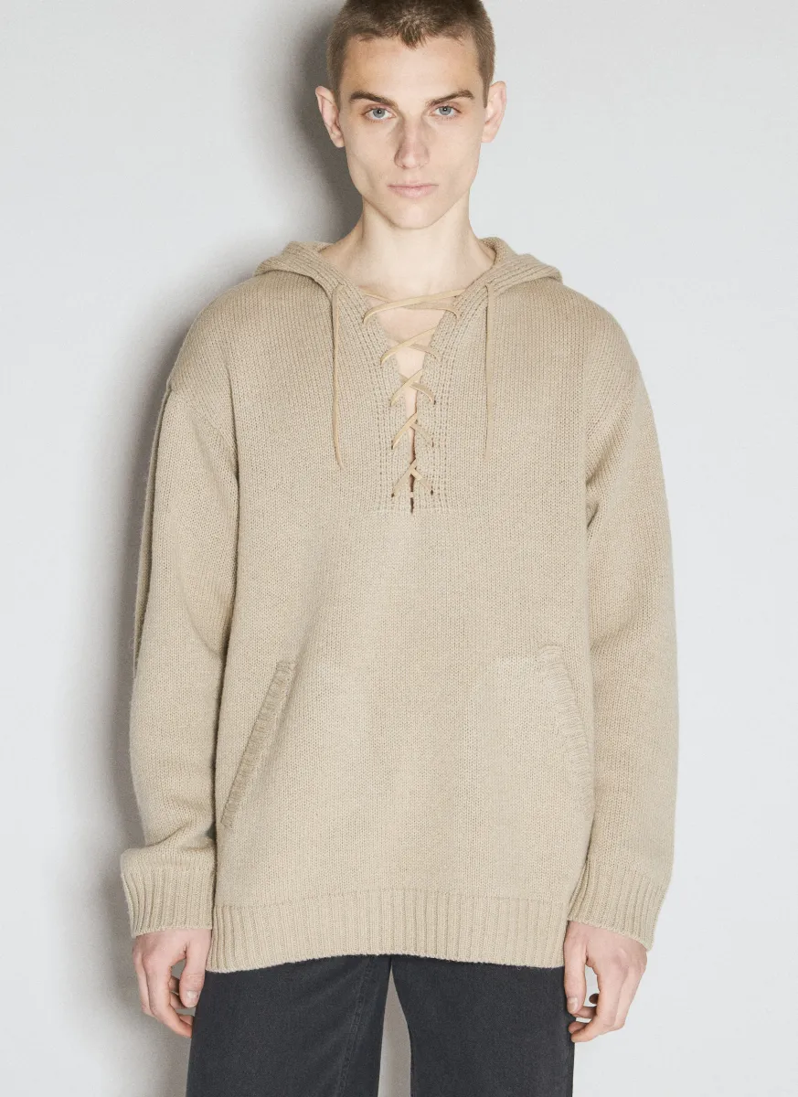 Lace-Up Hooded Sweater