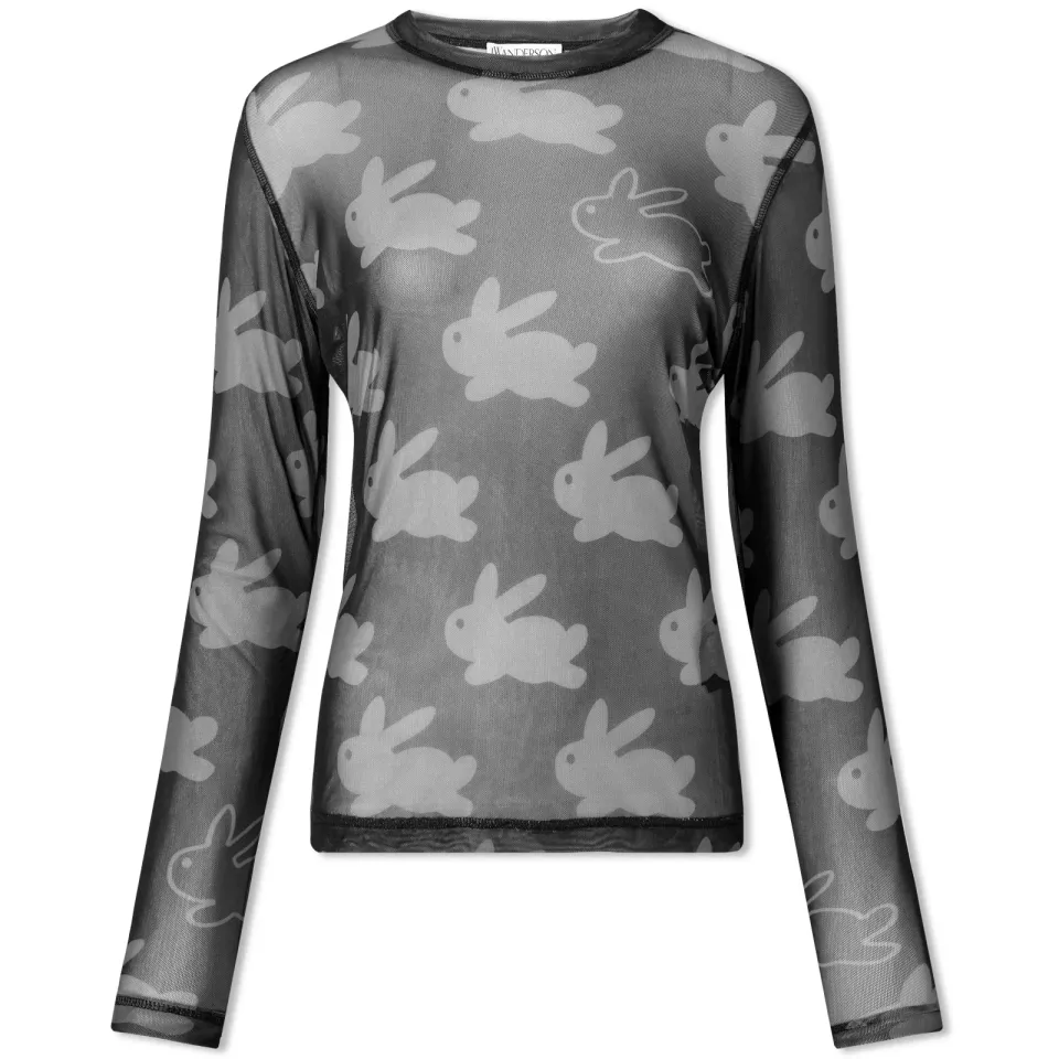 Long Sleeve Sheer Bunny Mesh Top