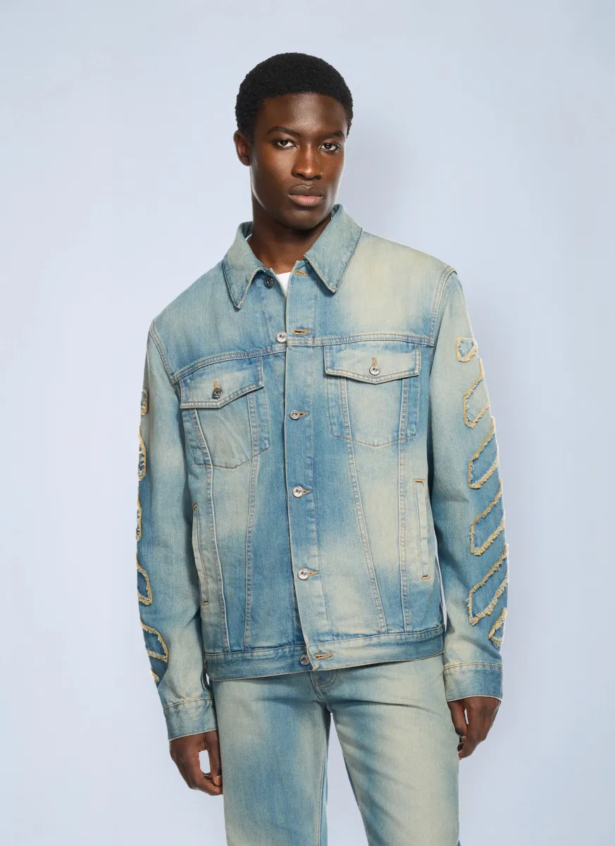 Diagonal Raw Patch Denim Jacket